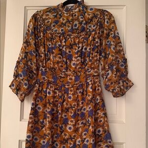 Walter Baker Orange and Blue Floral Long Sleeve Dress